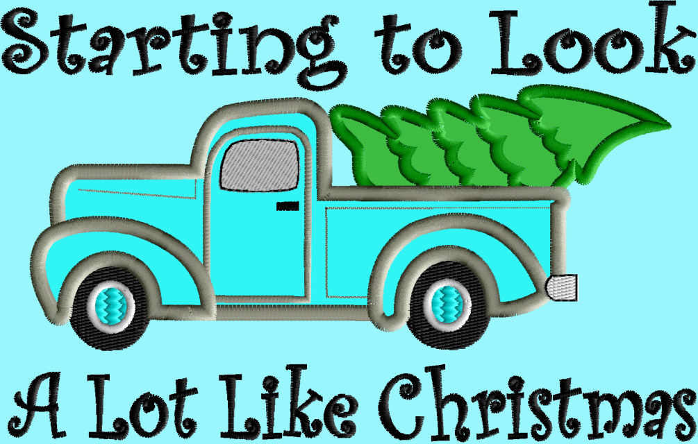 Holiday Christmas Tree Pick-up Truck applique 2 size pack machine embroidery design